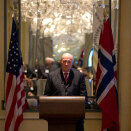 King Harald speaks at the Norwegian American Chamber of Commerce's Trade and Achievement Award Luncheon in New York (Photo: Tom Hansen)